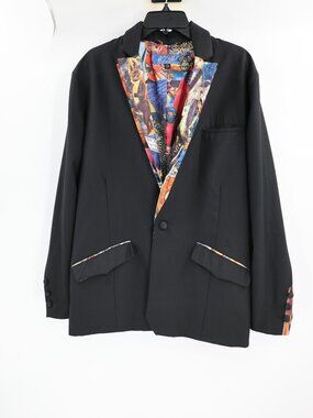 Volcom tuxedo Blazer Mens Large  One Button Animals Printed Lined sport coat